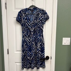 INC International Concepts Blue and Black Patterned Midi Dress